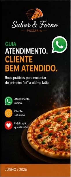 Capa do guia Atendimento, cliente bem atendido, da pizzaria Sabor e Forno.